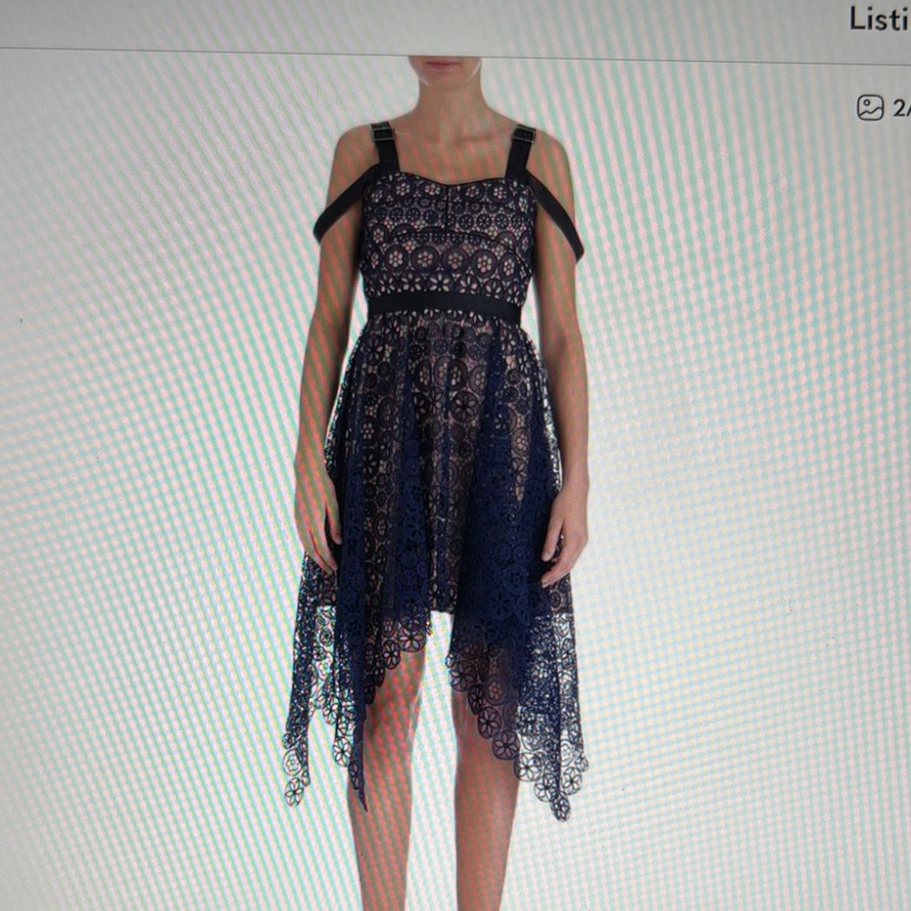Self-Portrait Circle Blue Asymmetrical Hem Lace Dress